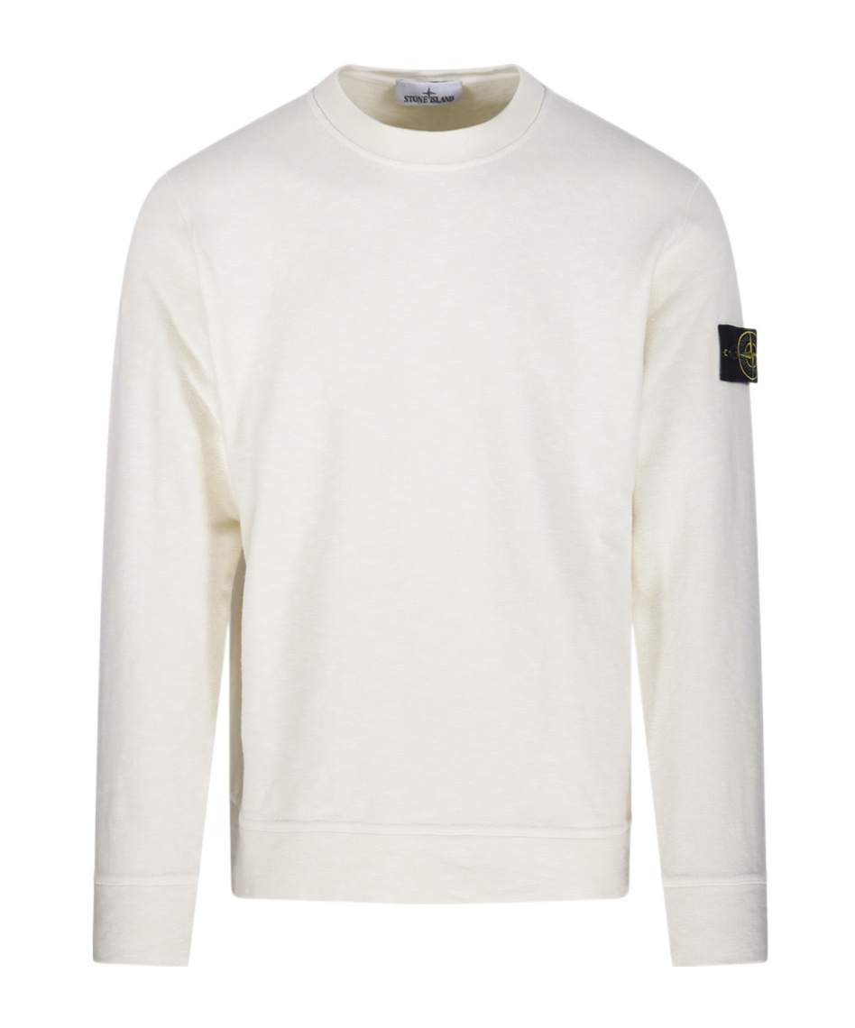 Stone Island Ivory Wool Blend Crewneck Sweater In White