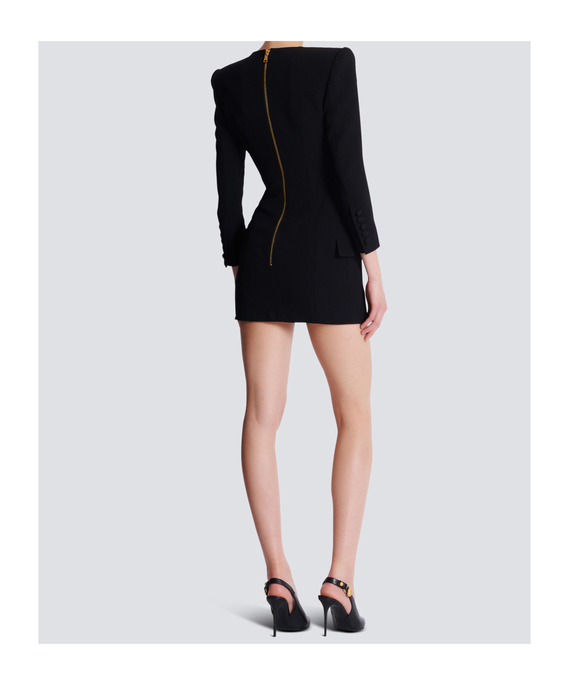 Balmain Two-tone Crepe Mini Blazer Dress In Black