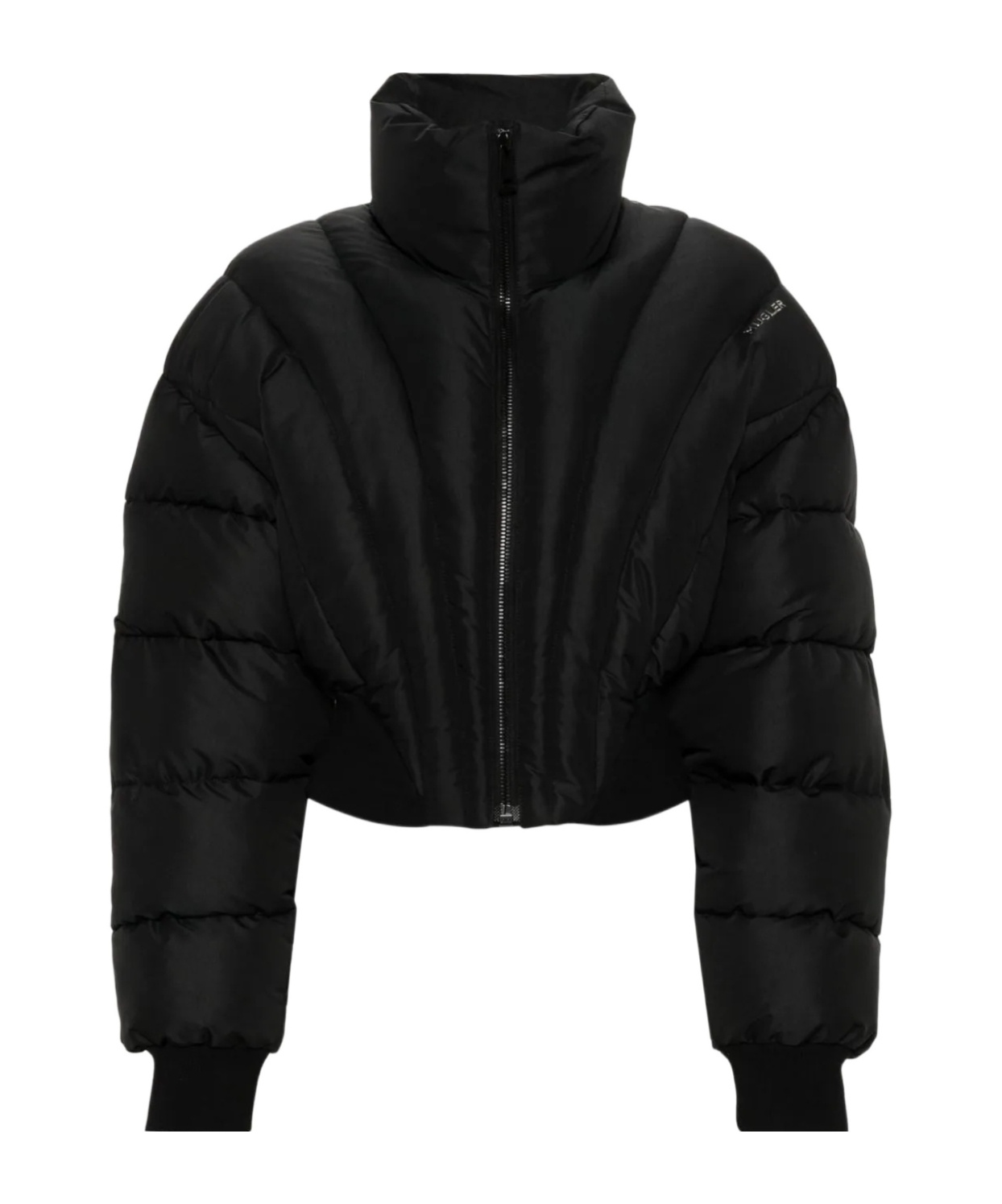 Mugler Collared Zipper Cotton-padded Jacket In Black