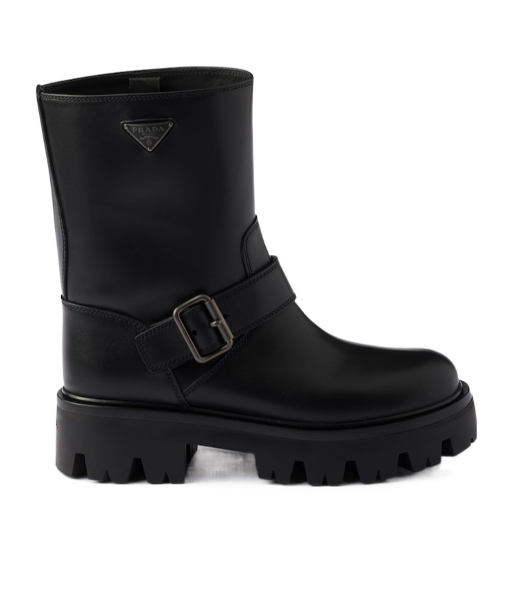 Prada Mid-calf Chunky Sole Round Toe Boots In Black