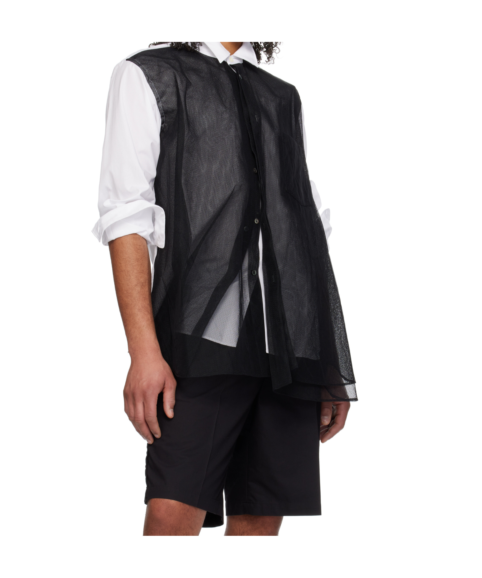 Comme Des Garçons Sheer Overlay Shirt Chest Pocket Detail