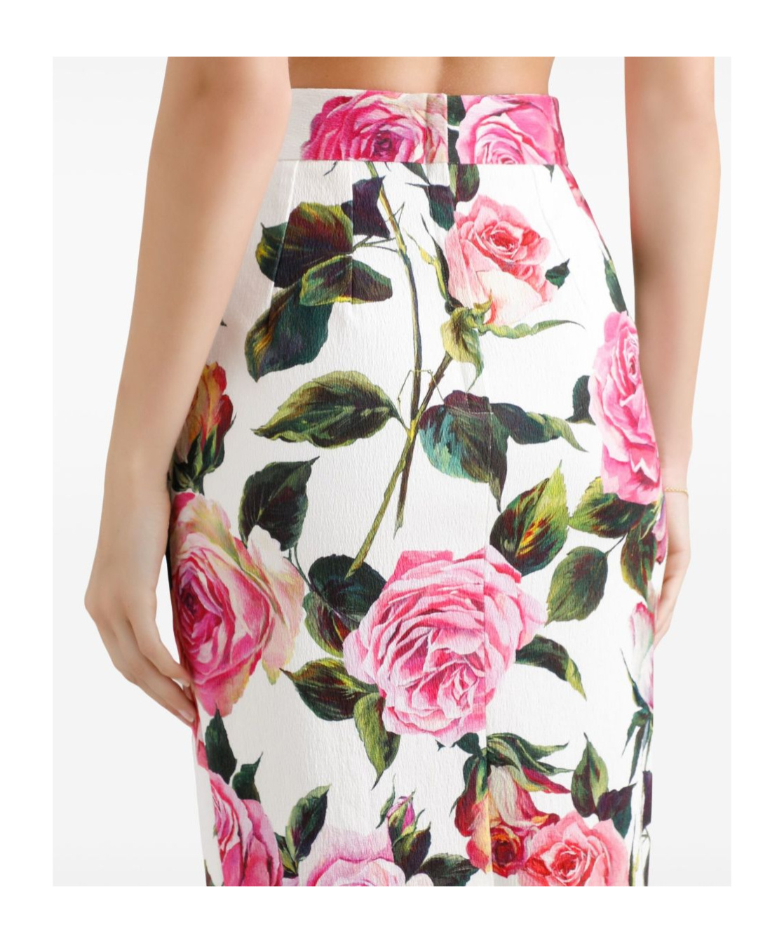 Dolce & Gabbana Rose-print Cotton-blend Midi Skirt In White