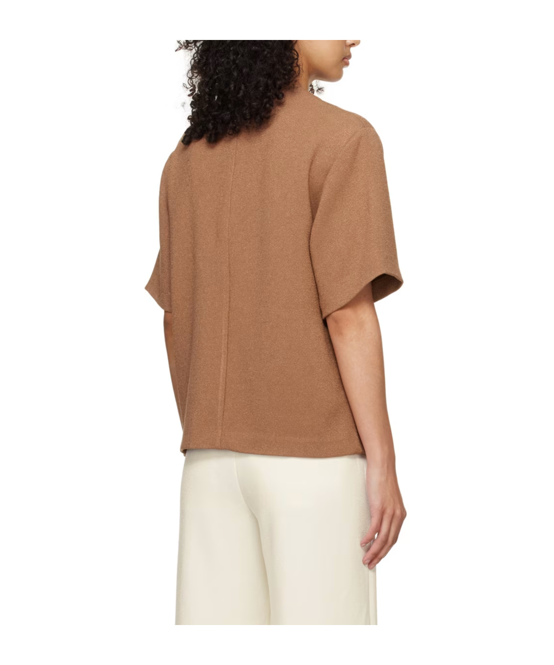 Shop Anine Bing Maddie Short-sleeve Crepe Blouse In Brown