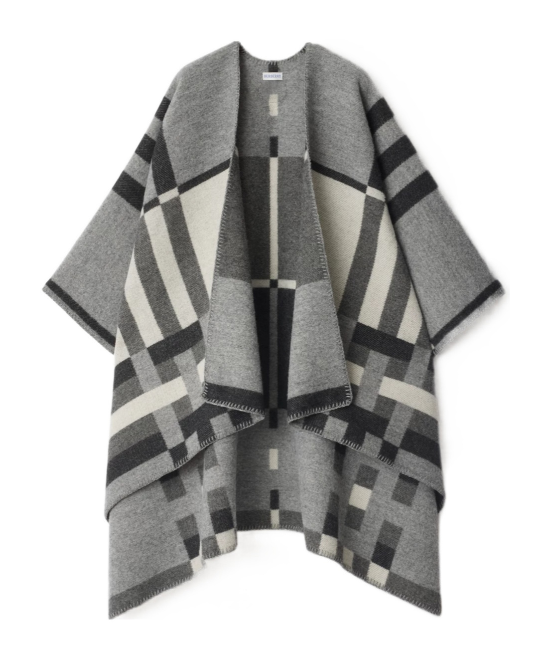 Burberry Colour Block Check Wool Cape In Gray