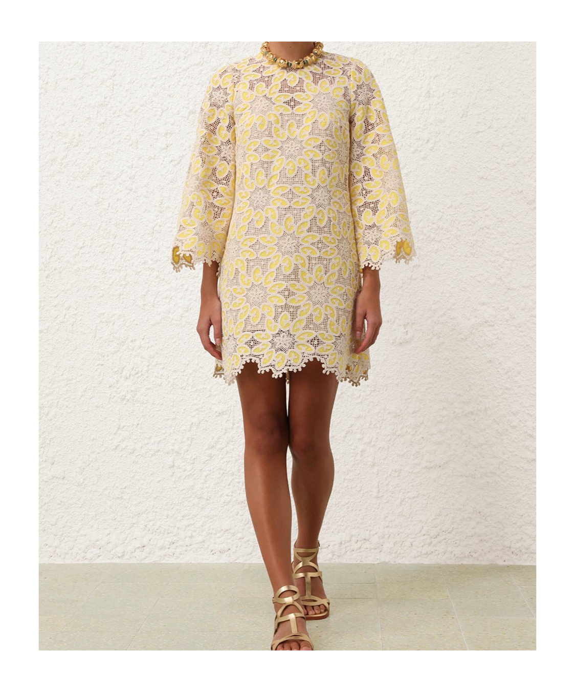 Zimmermann Womens Floral-pattern Long-sleeved Cotton-blend Mini Dress Cream Yellow In Nude