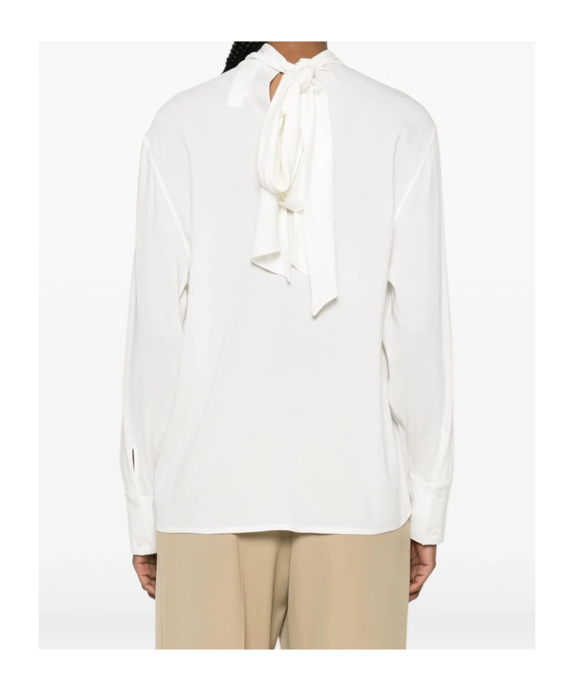 Fabiana Filippi Long Sleeve Top With High Neck And Bow Detail In White