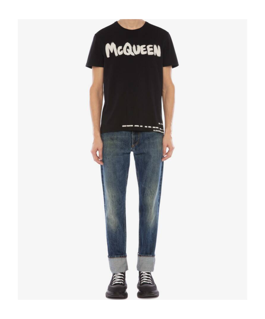 Alexander Mcqueen Black Cotton Logo Print T-shirt In Black