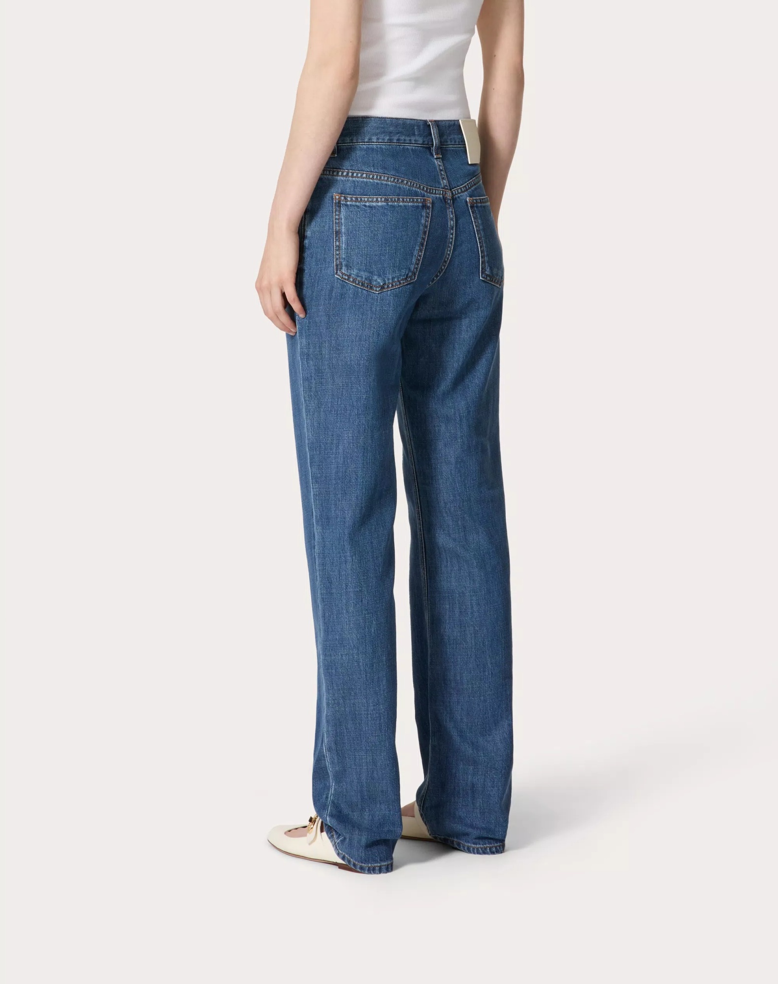 Valentino Mid-rise Straight Leg Cotton Jeans In Blue