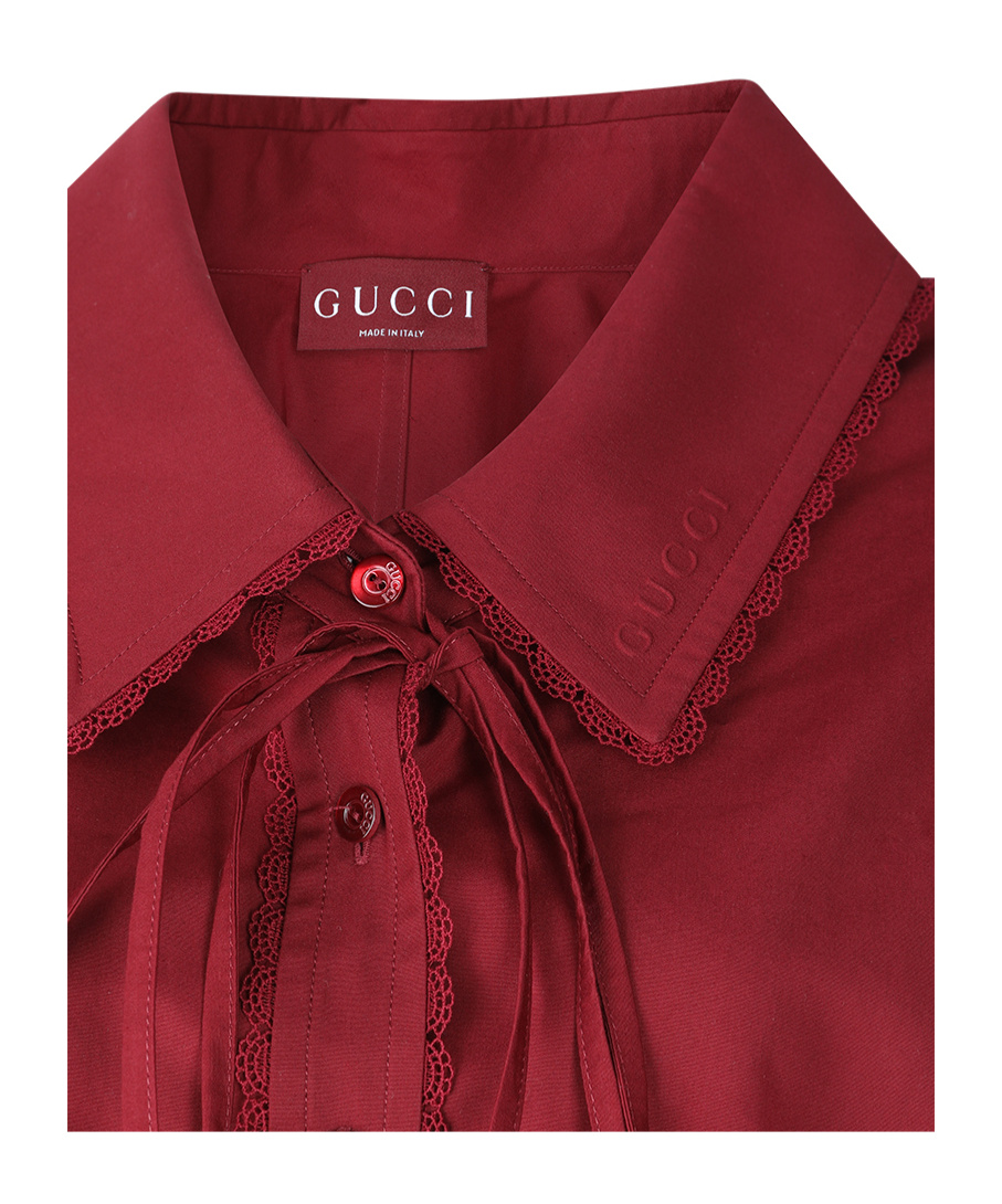 Gucci Womens Rosso Ancora Embroidered Drawstring-sleeves Cotton-poplin Shirt In Red