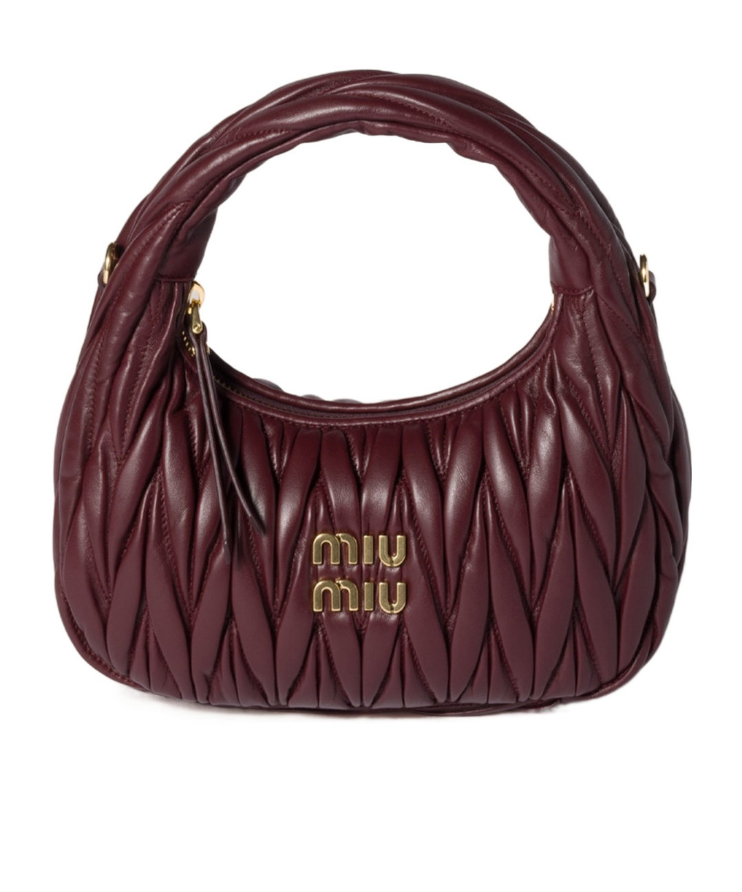 Miu Miu Wander Matelassé Nappa Leather Hobo Bag In Burgundy