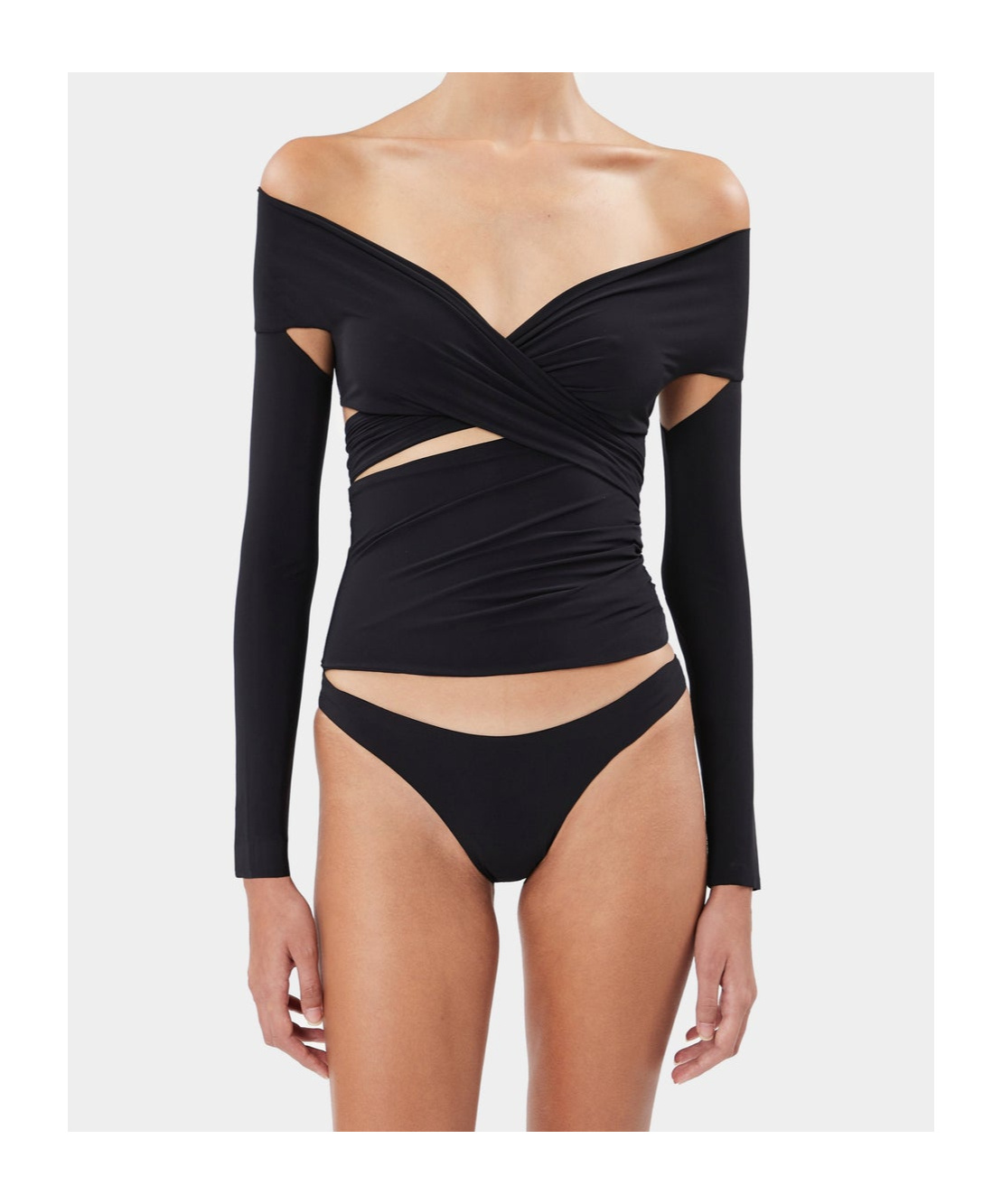 Amazuìn Amazuin Off-the-shoulder Black Top With Knotted Design