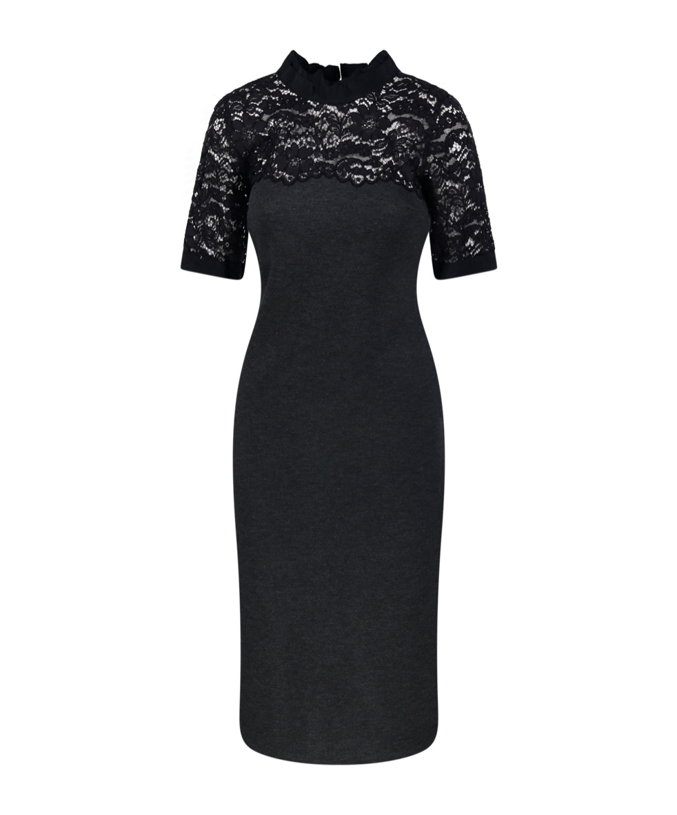 P.a.r.o.s.h Short Sleeve High Neckline Lace Detailing Dress In Black