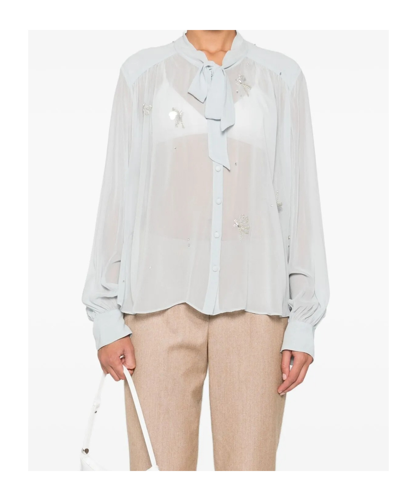 Forte Forte Crystal-embellished Tie-neck Shirt In White