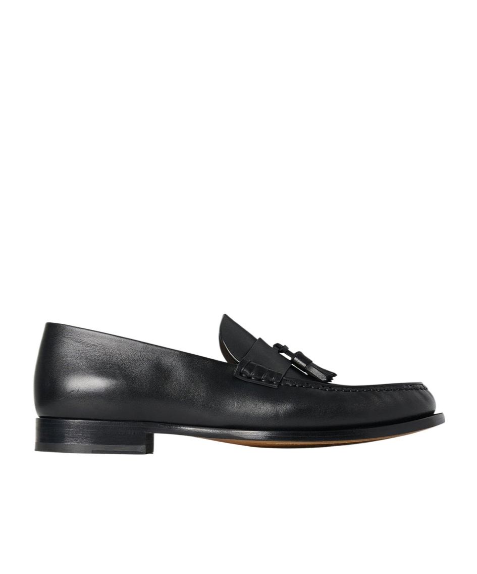 The Row Black Leather Novus Loafers In Black