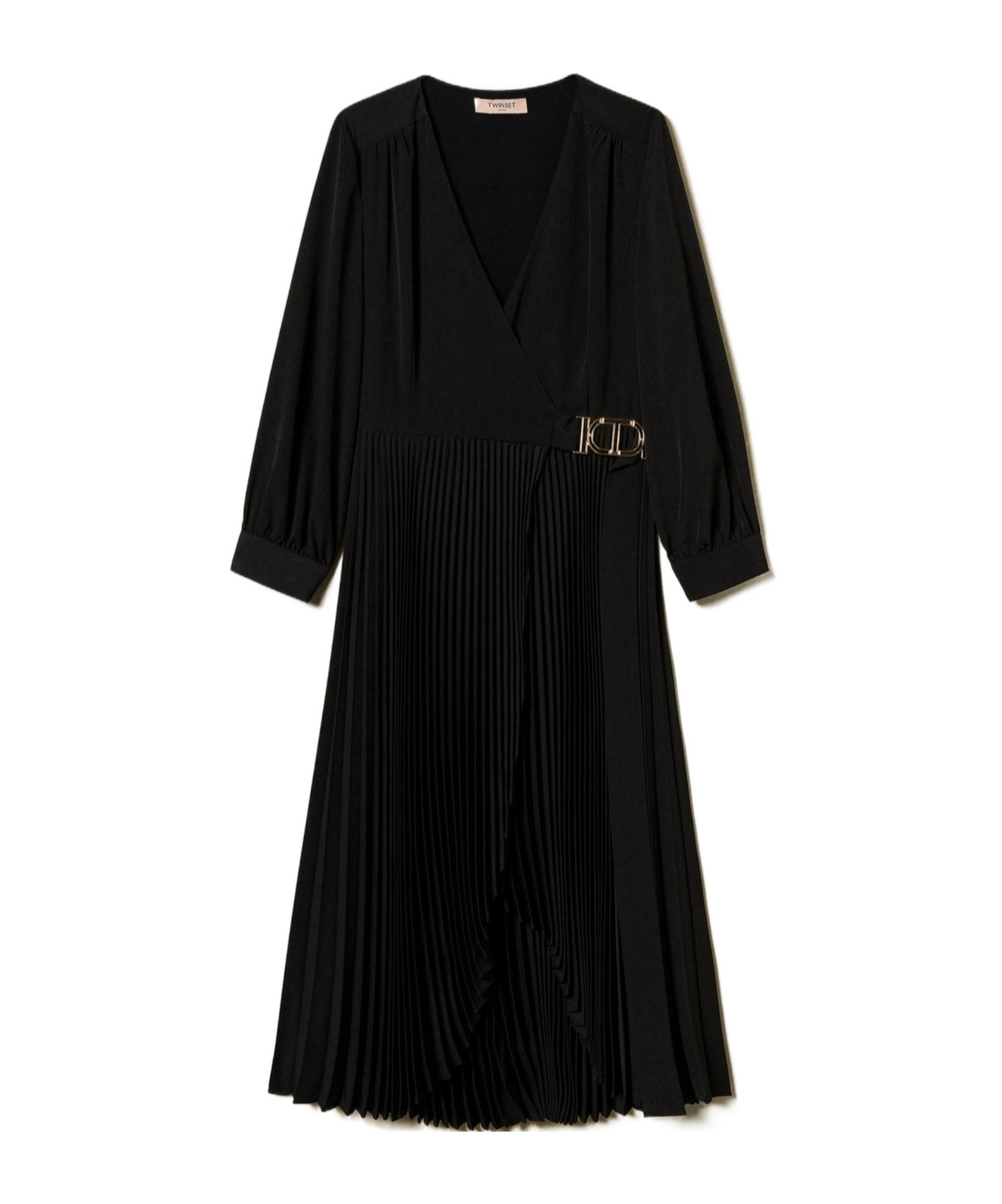 Shop Twinset Pleated Crepe Midi Dress In Black