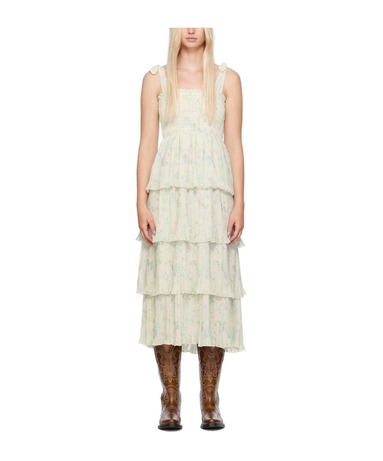 Ganni Georgette Midi Dress In Nude