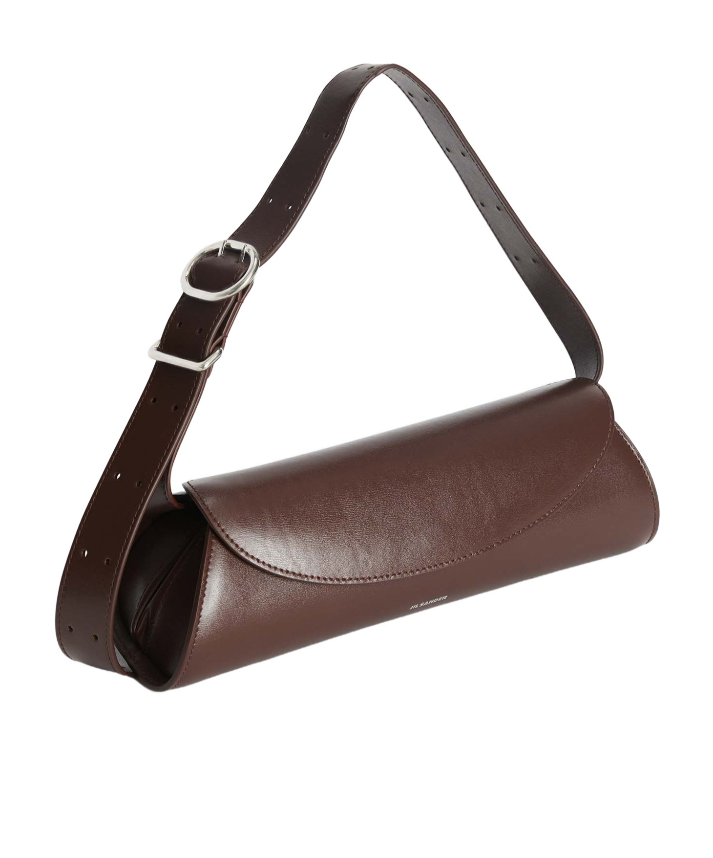 Jil Sander Cannolo Small Leather Trapeze Shoulder Bag In Brown
