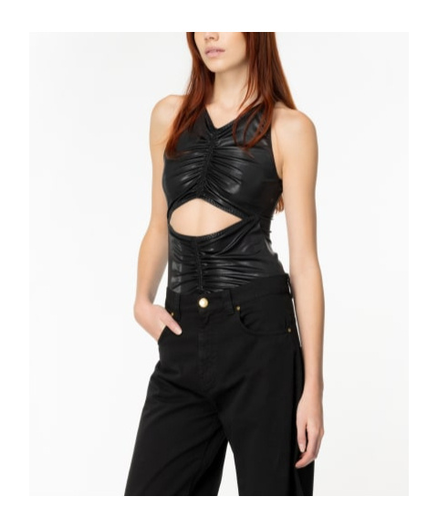 Pinko Cut-out Detail Lamé Top In Black