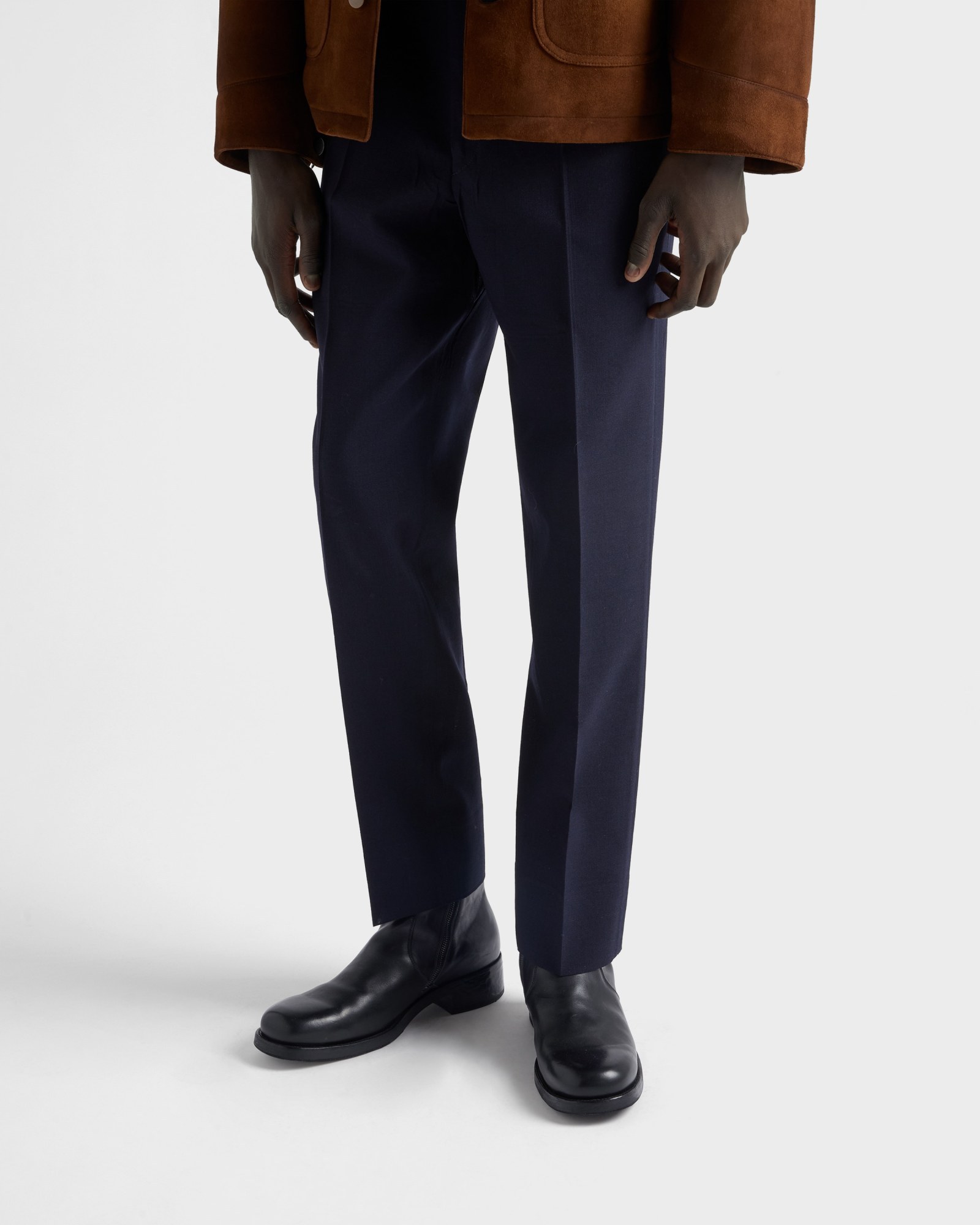 Prada Round Toe Leather Ankle Boots With Block Heel In Black