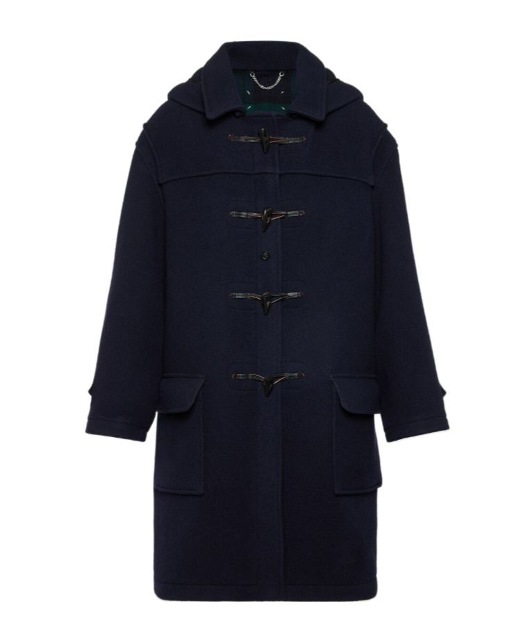 Maison Margiela Long Hooded Coat Featuring Button Front In Black