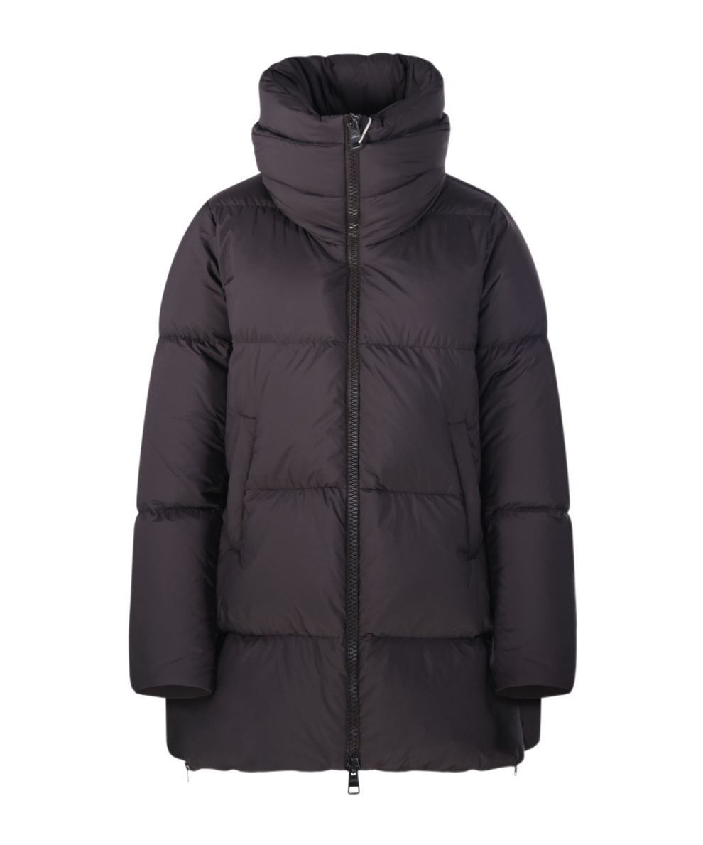 Herno Long Quilted Jacket With High Collar And Zippers In Black