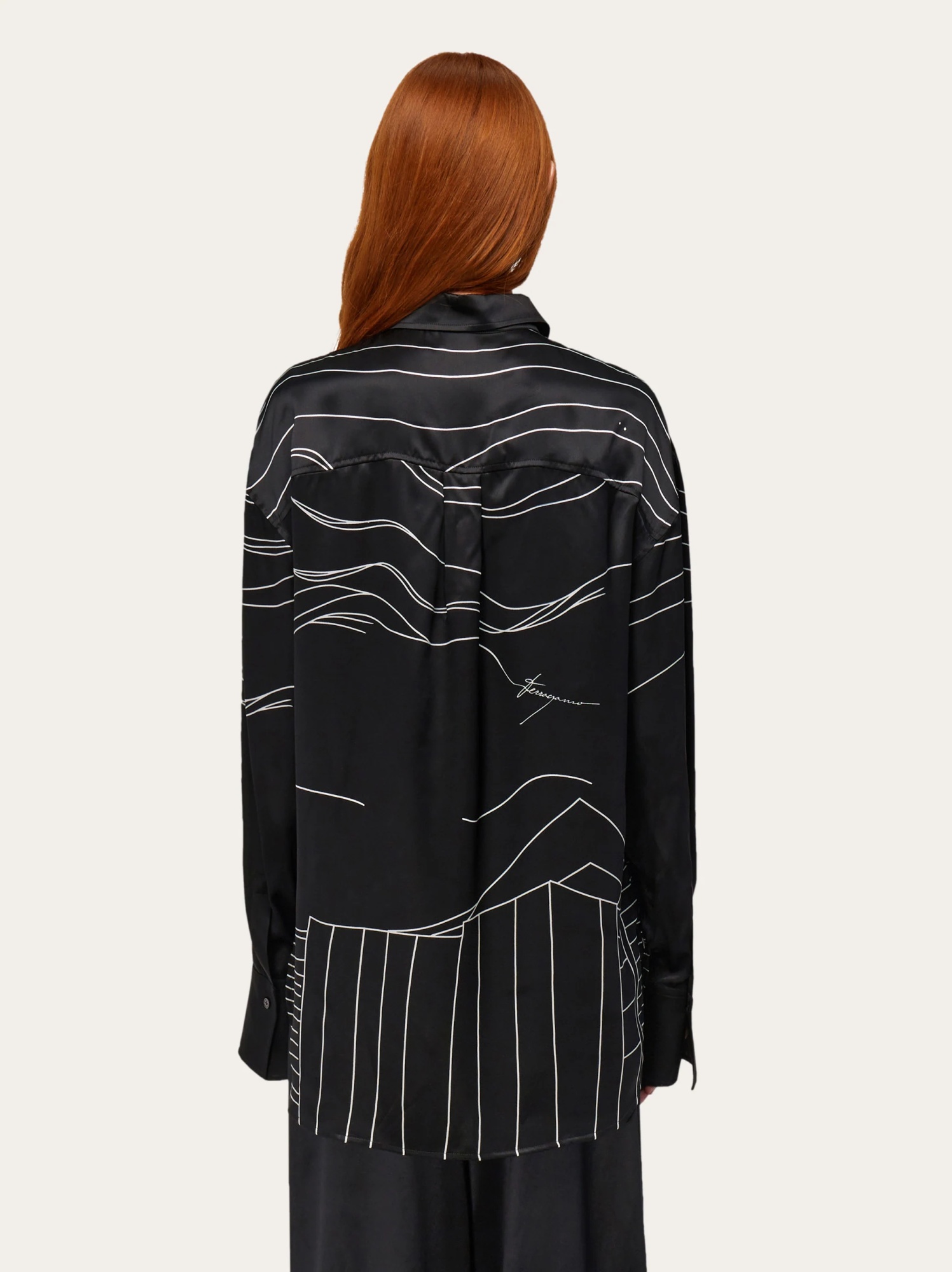 Ferragamo Black Silk Satin Shirt In Black