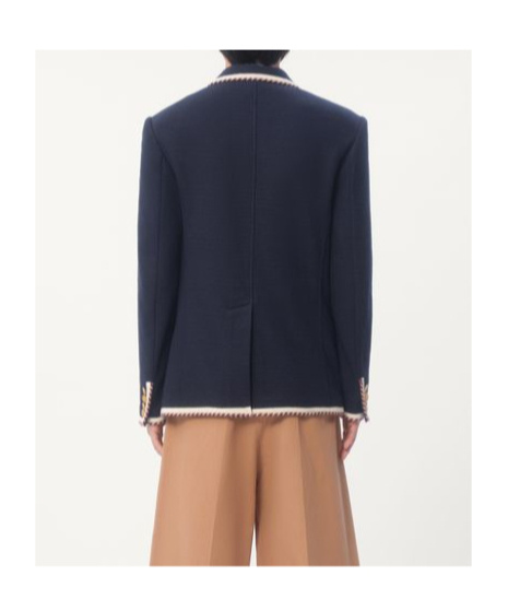 Valentino Blue Jersey Blazer With Torchon Piping In Black