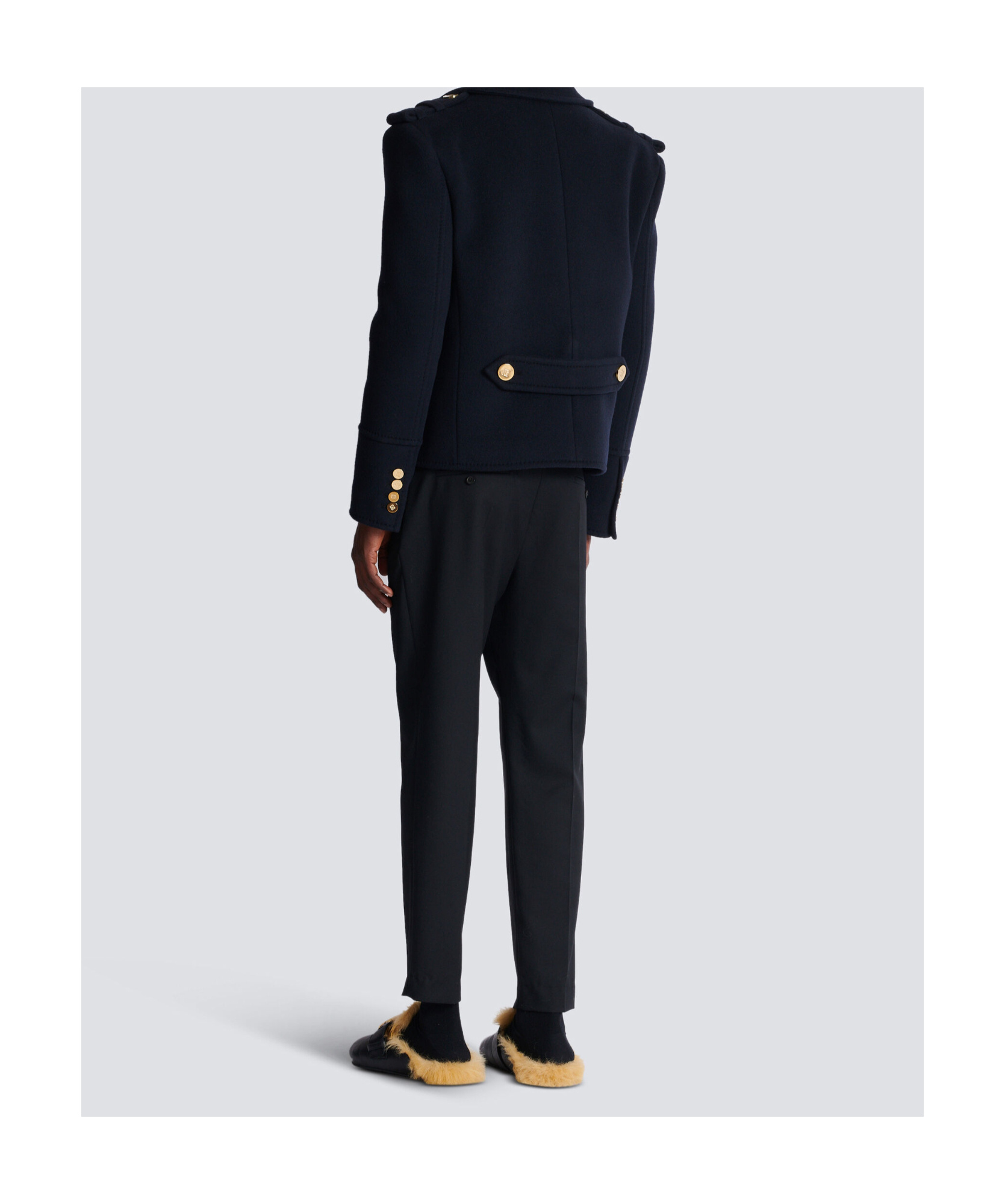 Balmain Virgin Wool-cashmere Reefer Jacket In Blue