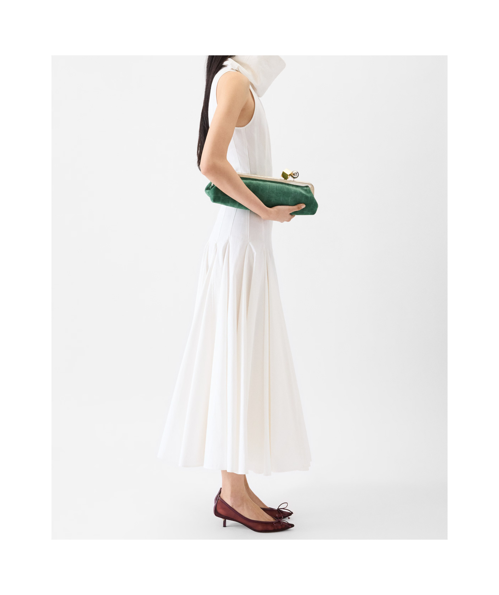 Jacquemus Midi Dress With Flared Skirt And High Neck In White