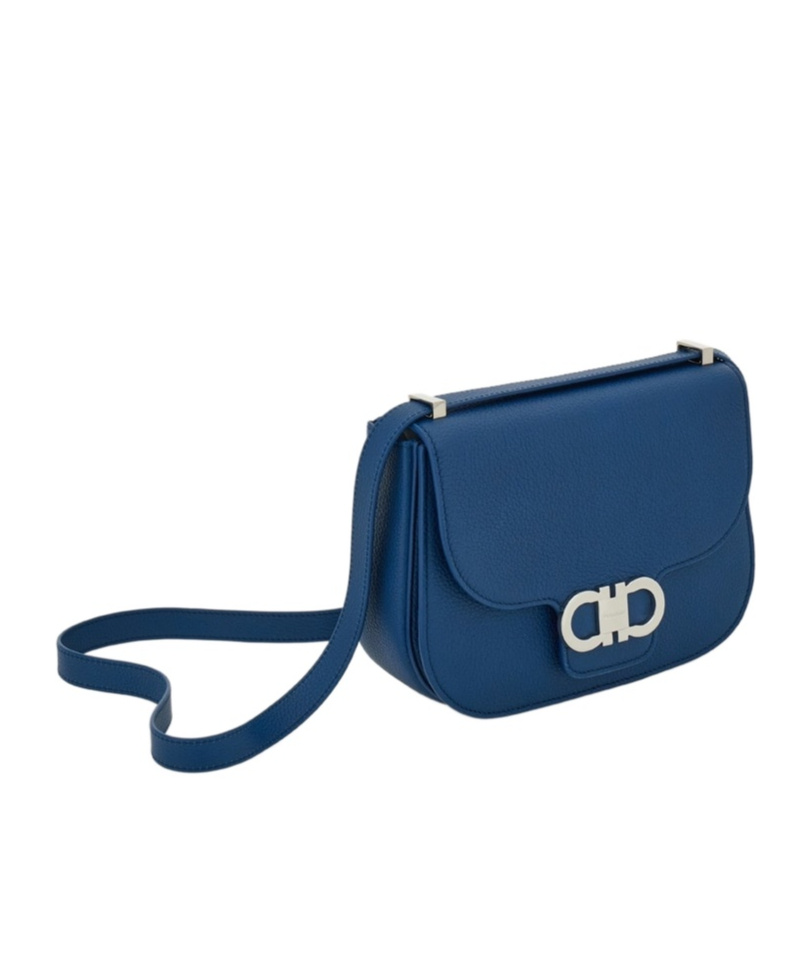 Ferragamo Double Gancini North-south Crossbody Bag In Blue