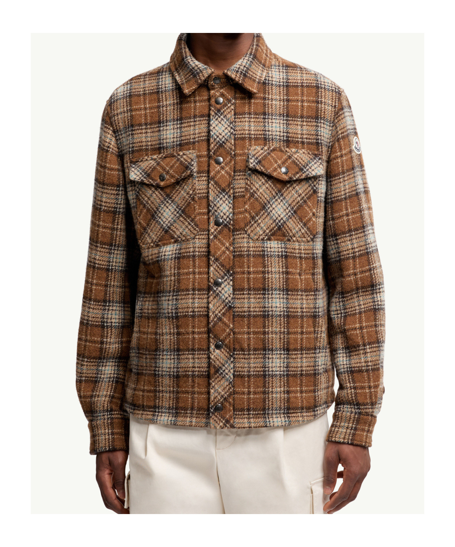 Moncler Checked Virgin Wool Overshirt In Brown
