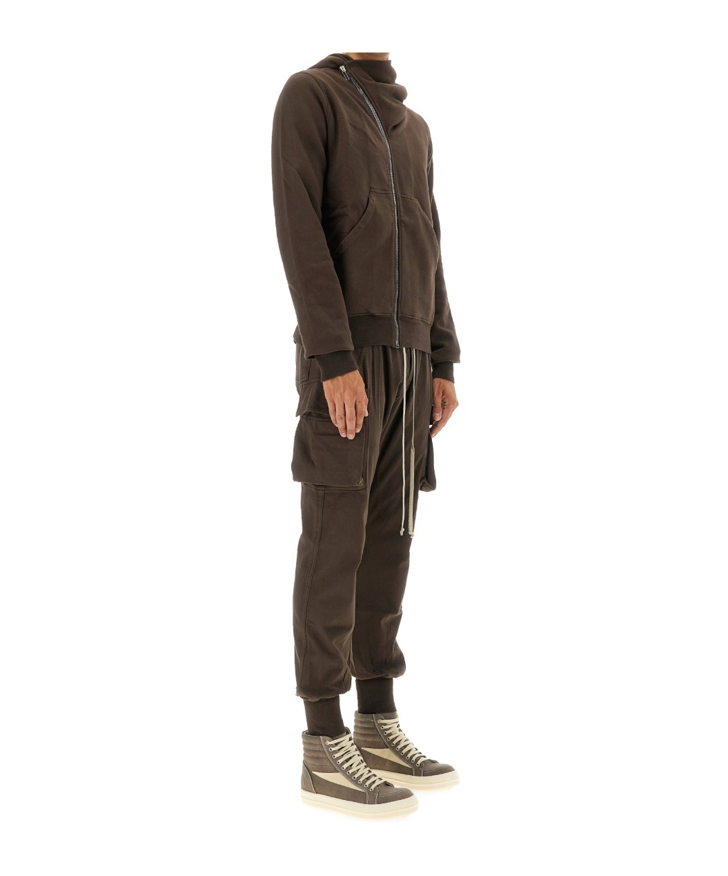 Rick Owens Drkshdw Asymmetric Collar Knitwear Kangaroo Pocket In Brown