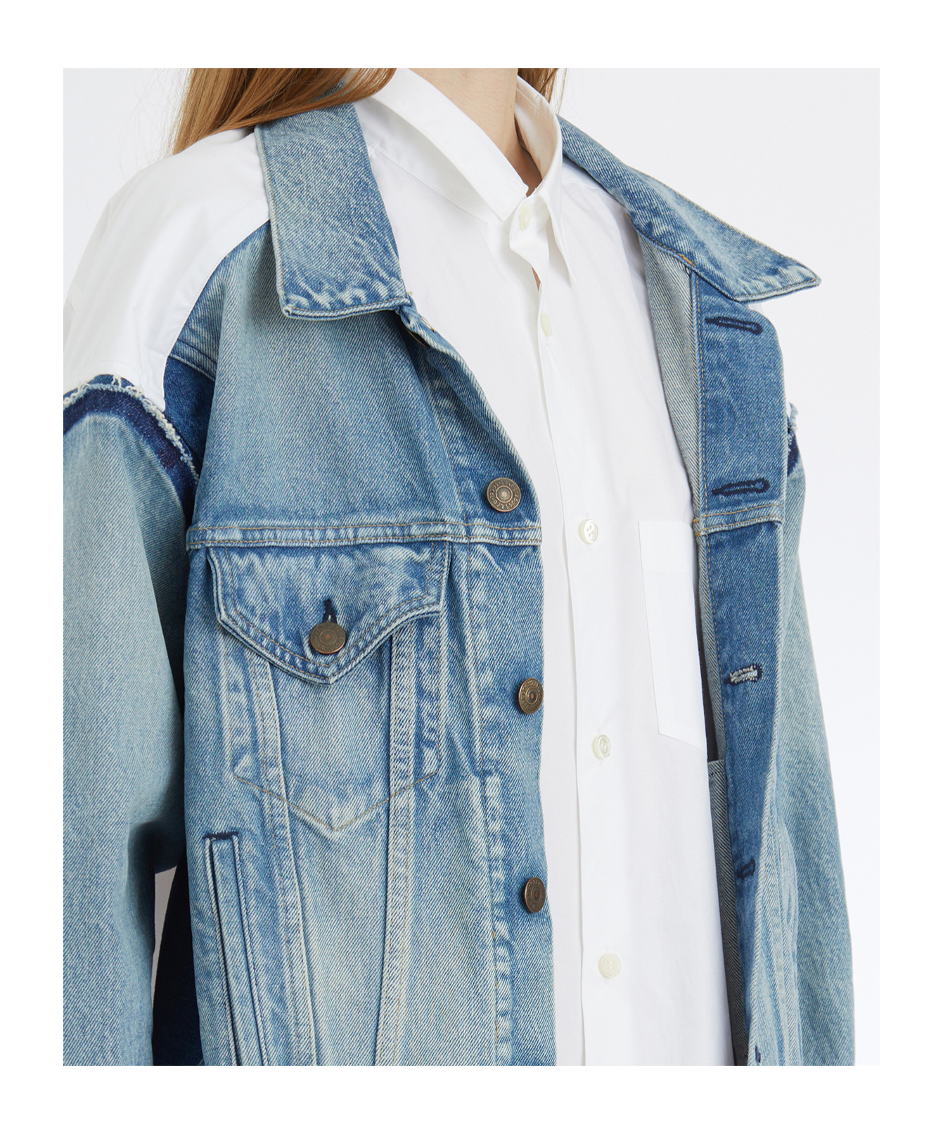 Junya Watanabe Double-layer Denim Front Shirt Jacket In Blue