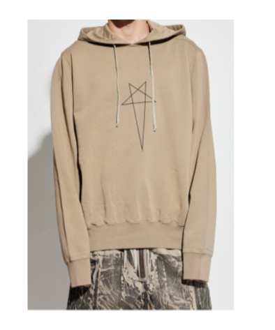 Rick Owens Drkshdw Star-embroidered Drawstring Hoodie In Brown