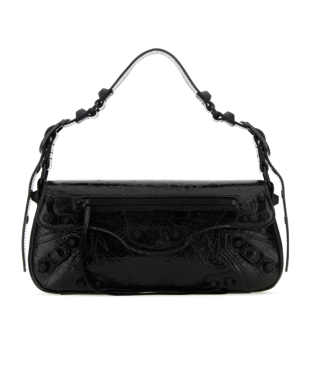 Balenciaga Green Leather Shoulder Handbag With Magnetic Closure And Metal Details In Black