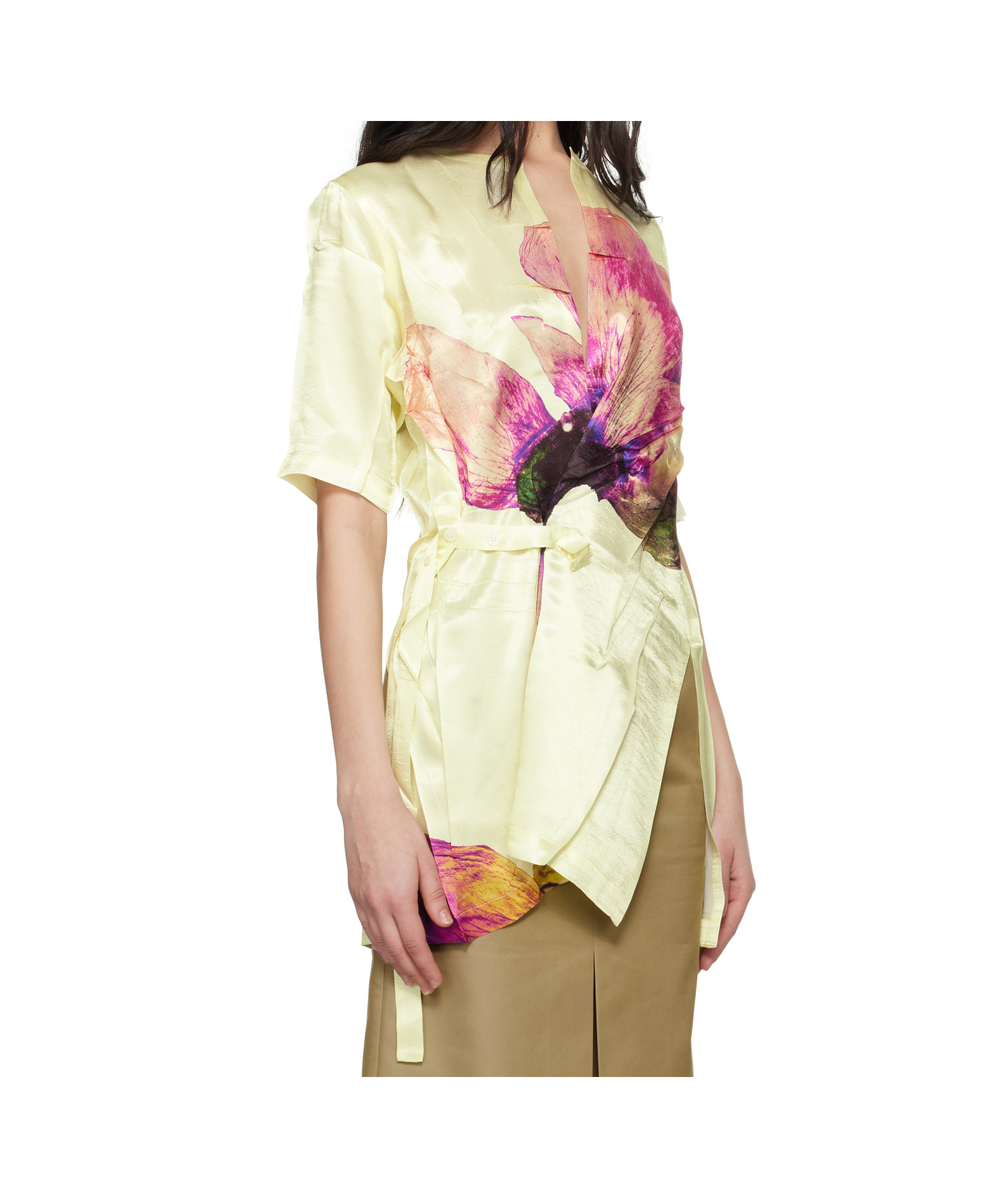 Issey Miyake Yellow Pressed Flora Blouse In Multicolor