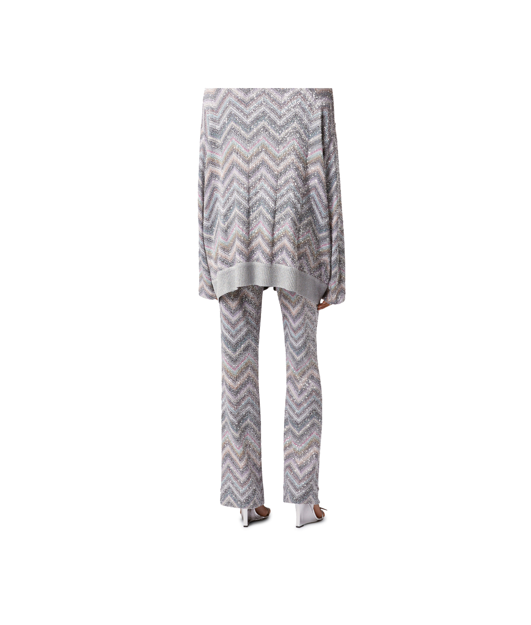 MISSONI FLARED TROUSERS IN ZIGZAG KNIT WITH SEQUINS