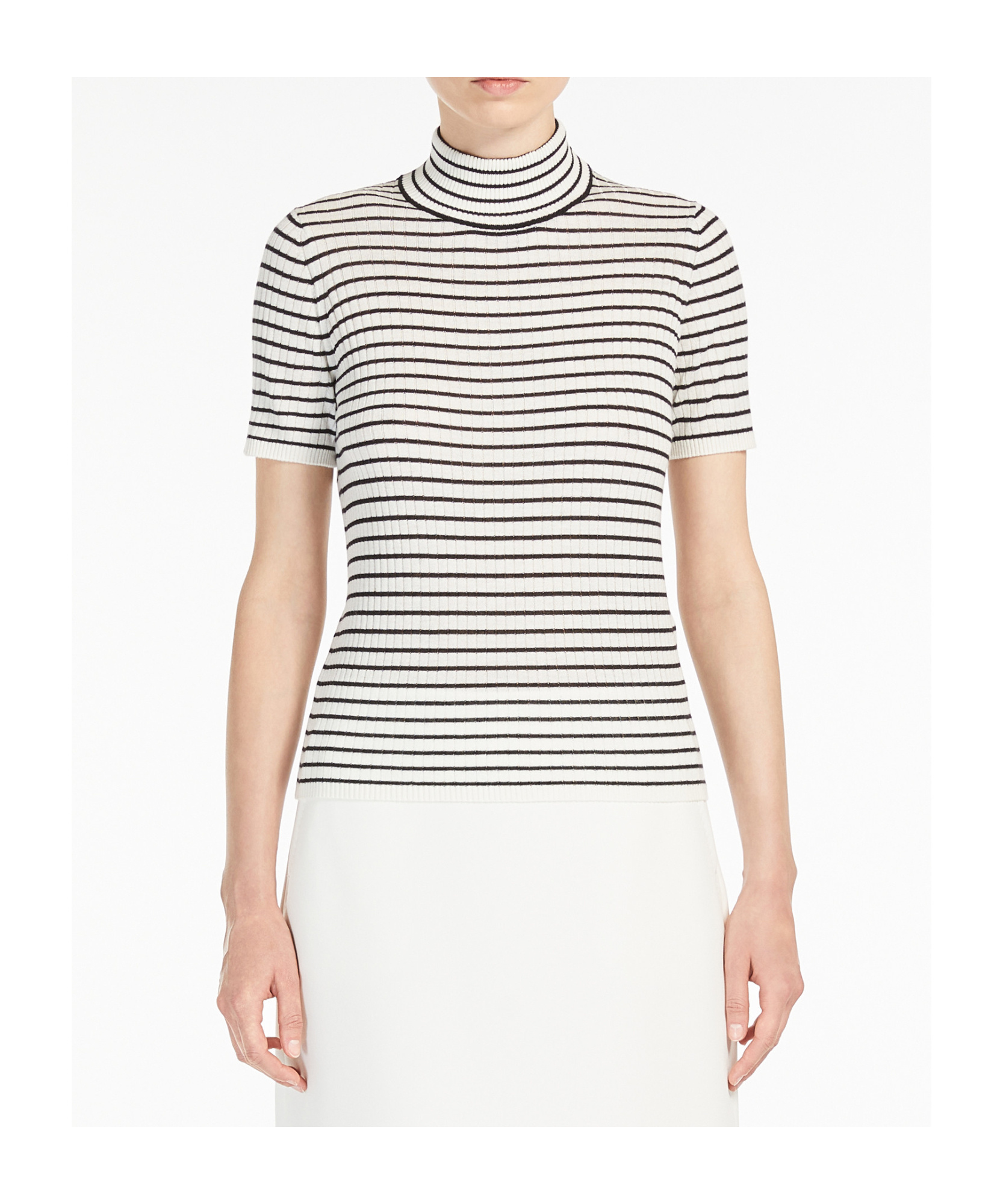 Max Mara Fiemme Striped Mock-neck Sweater In White