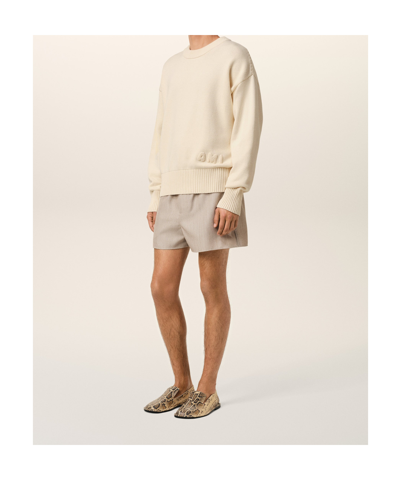 Shop Ami Alexandre Mattiussi Ami Logo Embroidered Crewneck Jumper In Nude