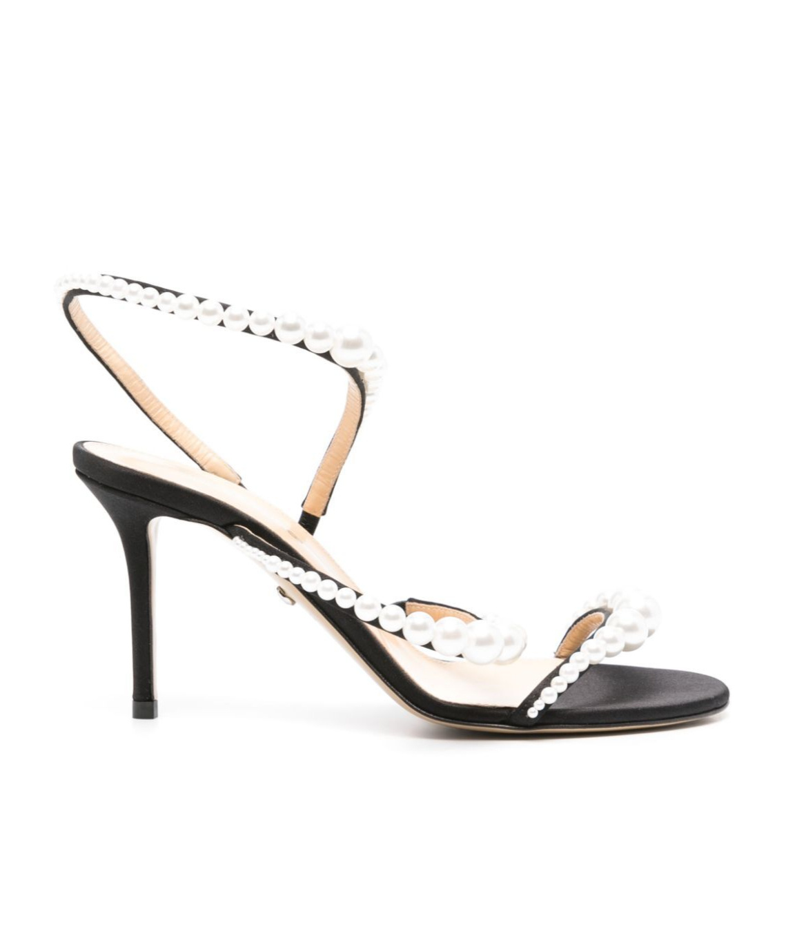 Mach&mach Satin Pearl Sandals Round Toe In Black