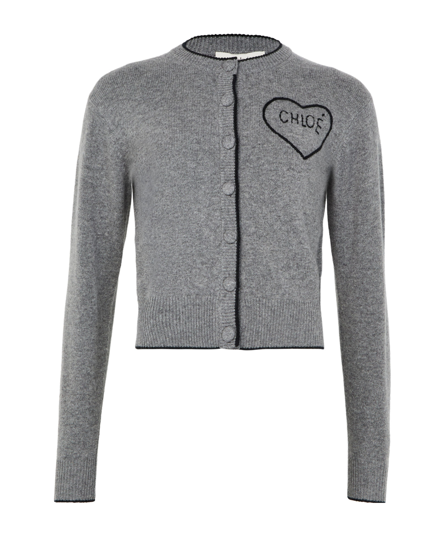 Chloé Fitted Cardigan With Logo In Wool And Cashmere Knit In Gray