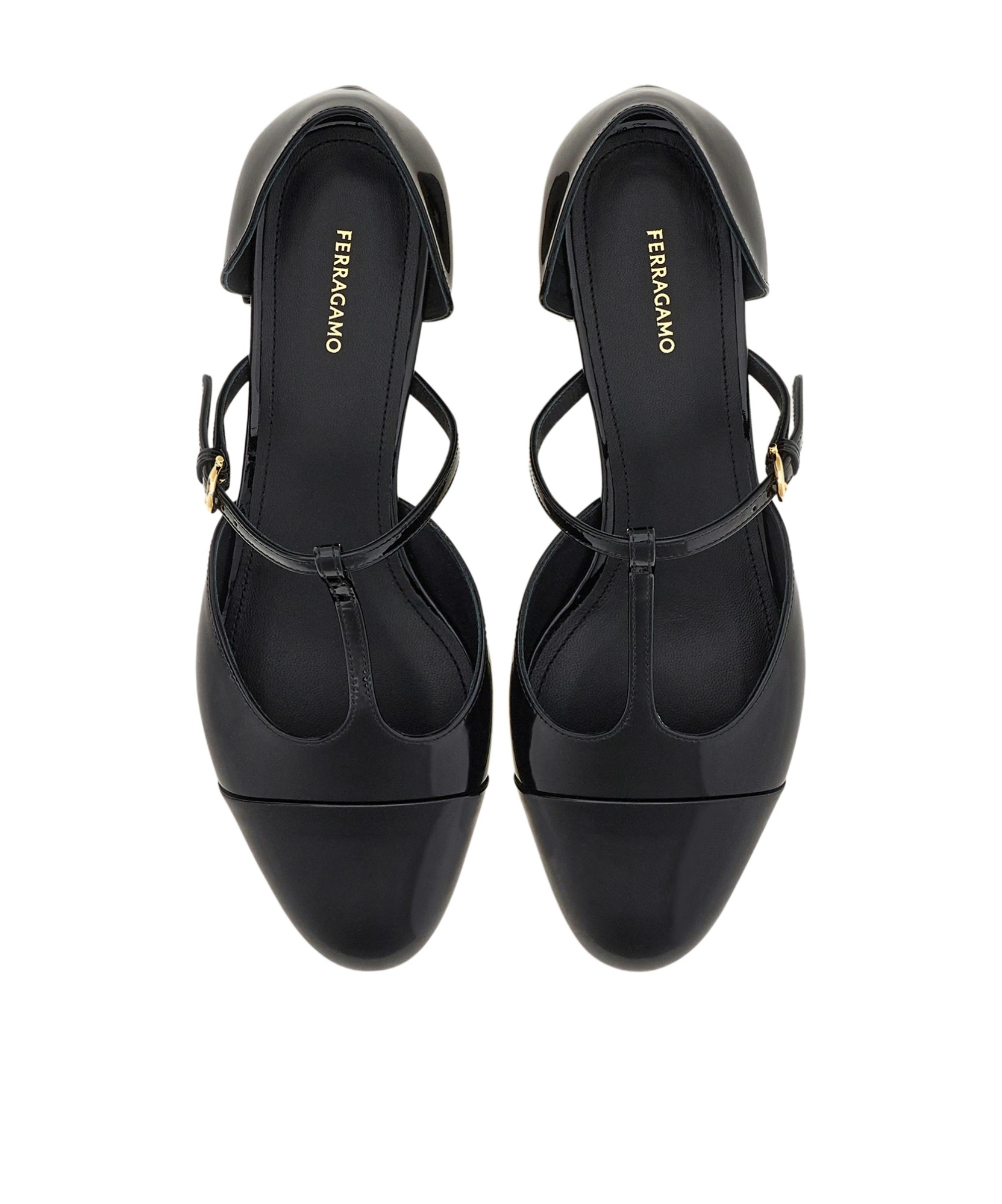 Ferragamo Linette Leather T-strap Ballerina Flats In Black