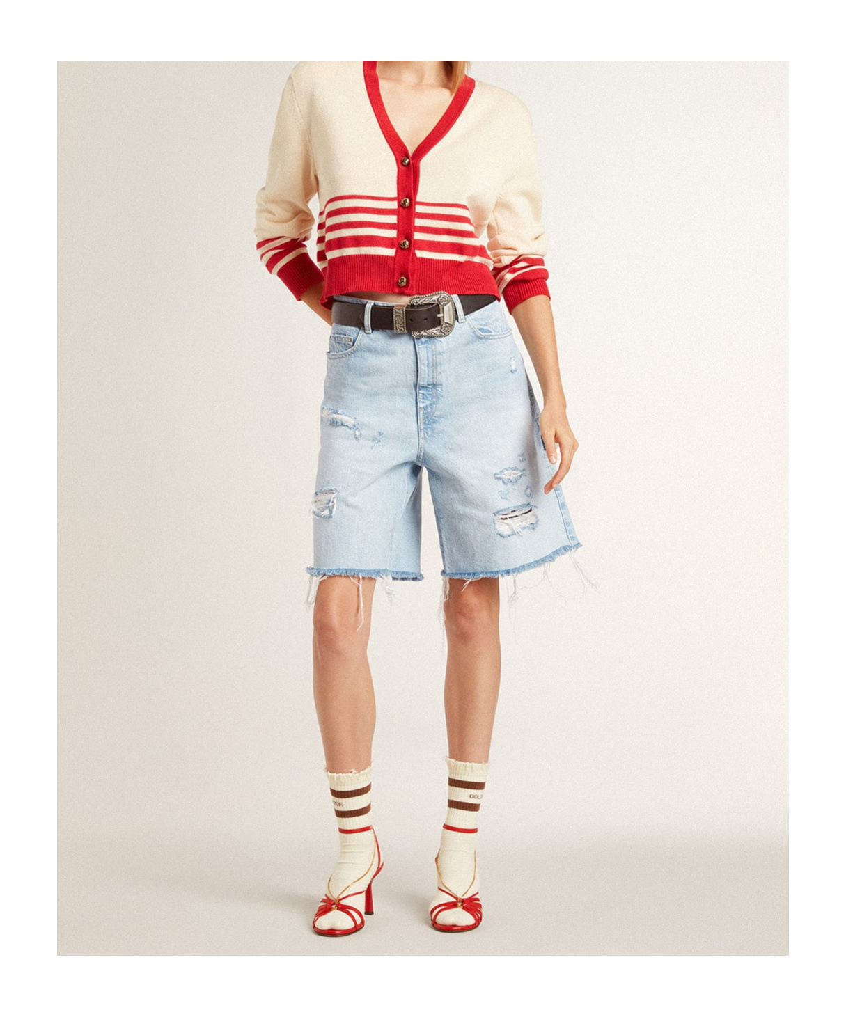 Golden Goose Denim Shorts With Belt Loops In Light Blue