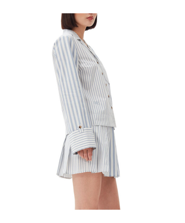 Ganni Stripe-print Cropped Poplin Shirt In White