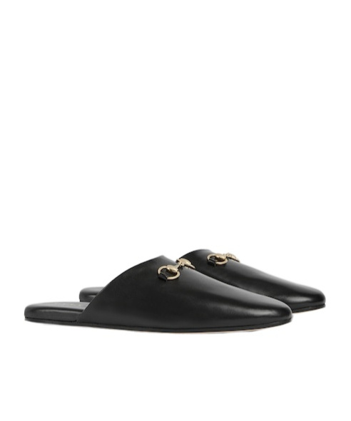Gucci Women Black Nappa Leather Mules With Horsebit In Black