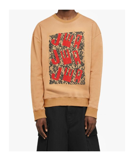 Jw Anderson Sweatshirt With Printed Lace Frontpanel In Nude