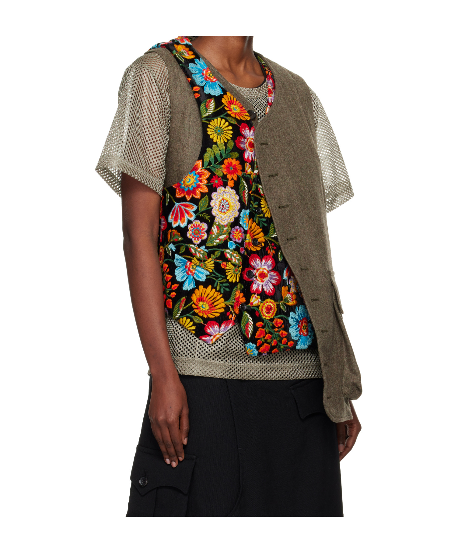 Comme Des Garçons Floral Pattern Embroidery Vest In Multi