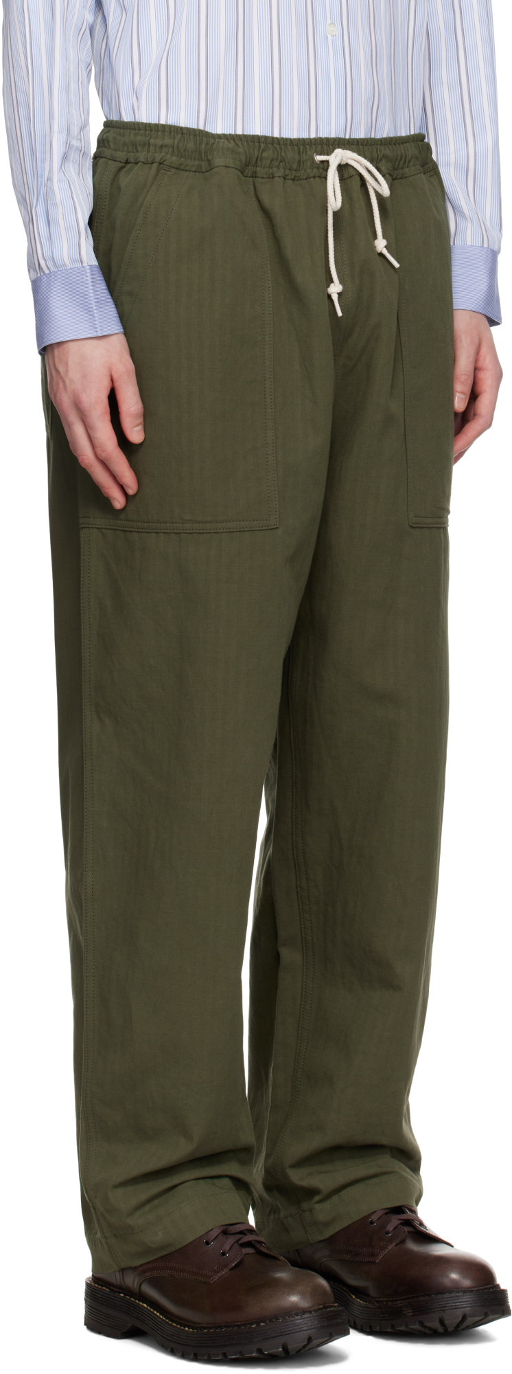 Comme Des Garçons Khaki Linen Herringbone Trousers