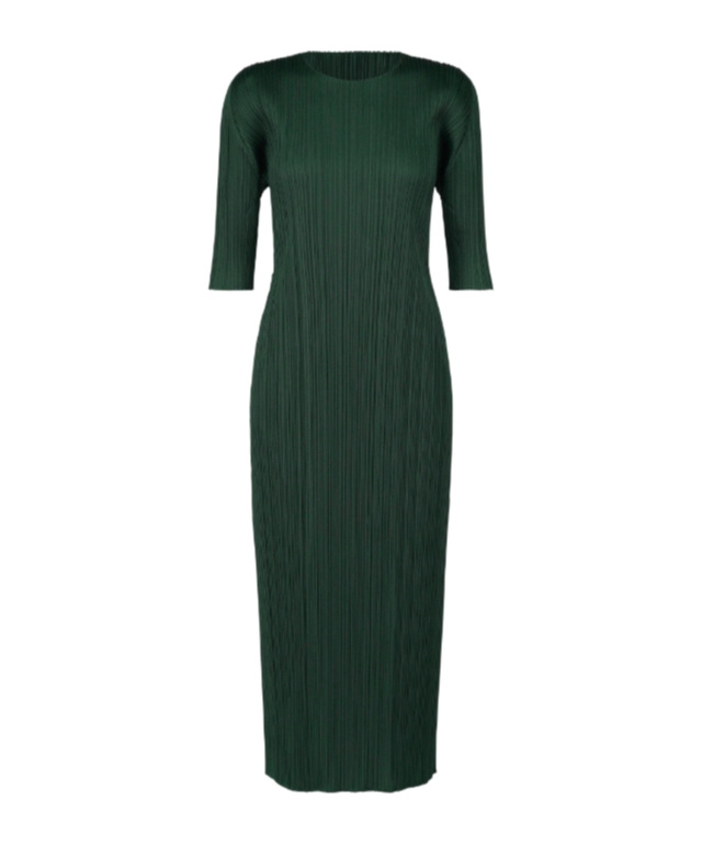 Shop Issey Miyake Pleated Dress In Green
