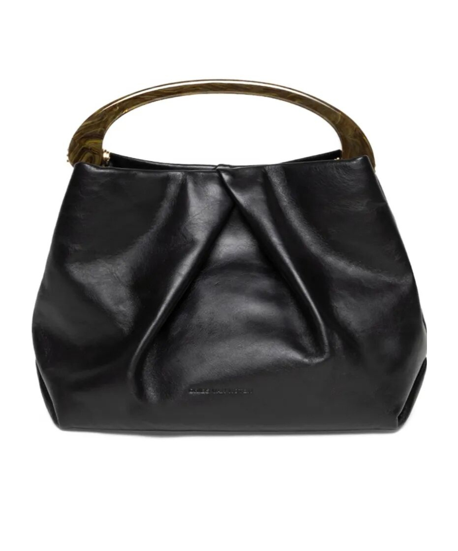 Dries Van Noten Pleated Leather Hand With Resin Top Handle Bags In Black